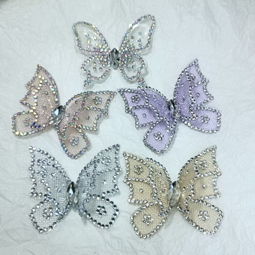 Sew On Rhinestone - Rhinestone Butterfly Lace Applique Sparkly Crystal