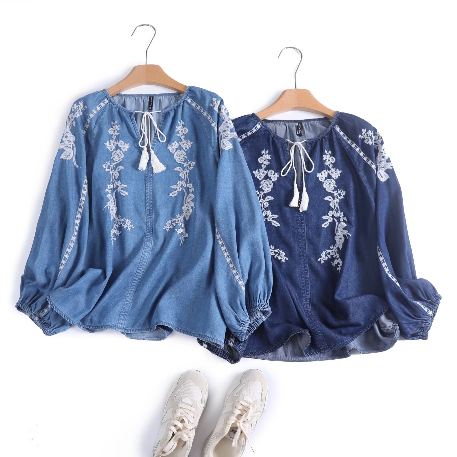 Women Denim Blouse Top Flower  - огляд і ціна Tassel Fringe Trim