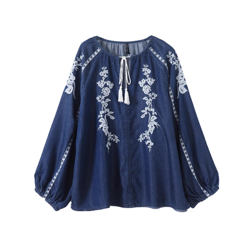 Women Denim Blouse Top Flower  - огляд і ціна Tassel Fringe Trim