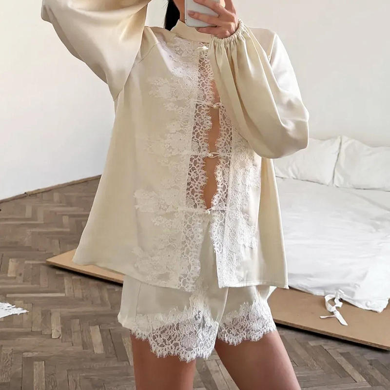 Women 2pcs Lace Satin Co-ord S - огляд і ціна Elastic Lace Trim